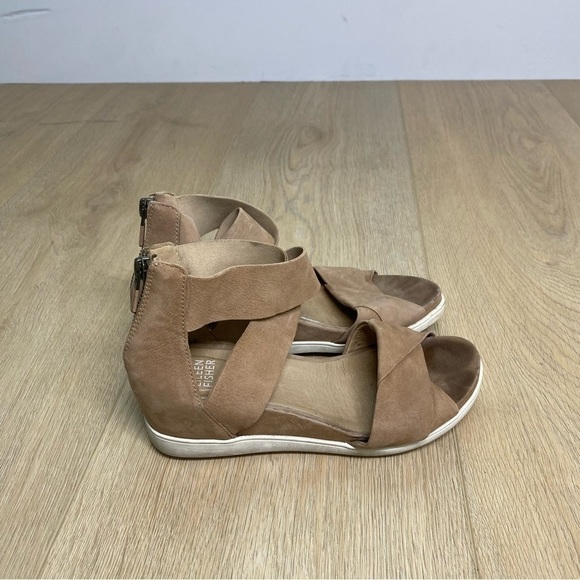 Eileen Fisher Sport Suede Criss Cross Banded Wedge Platform Sandals - Picture 1 of 5